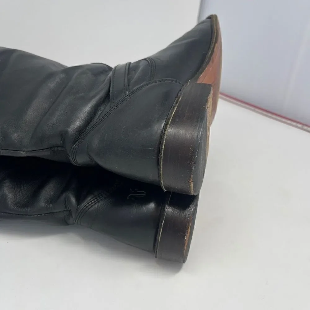 Frye Women's Knee-High Leather Pull-On Riding Boots Black Size 7